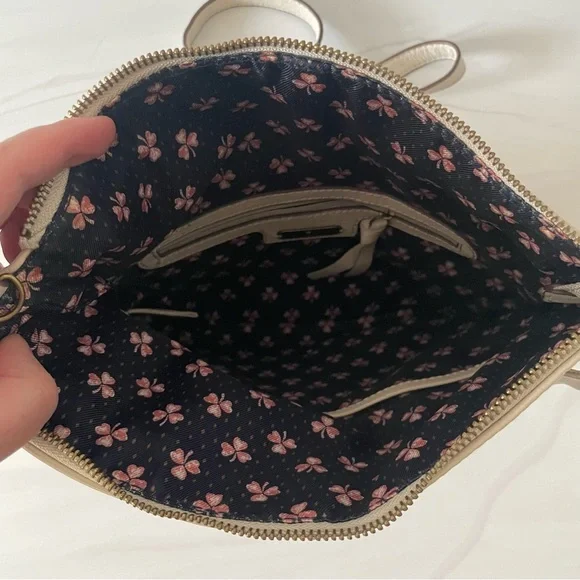 Lucky Brand Real Leather Foldover Option Shoulder Crossbody Bag- Fringe- Ivory - Picture 6 of 10